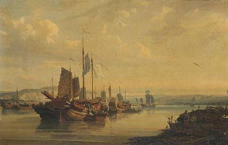 unknow artist A View of Junks on the Pearl River, oil painting image